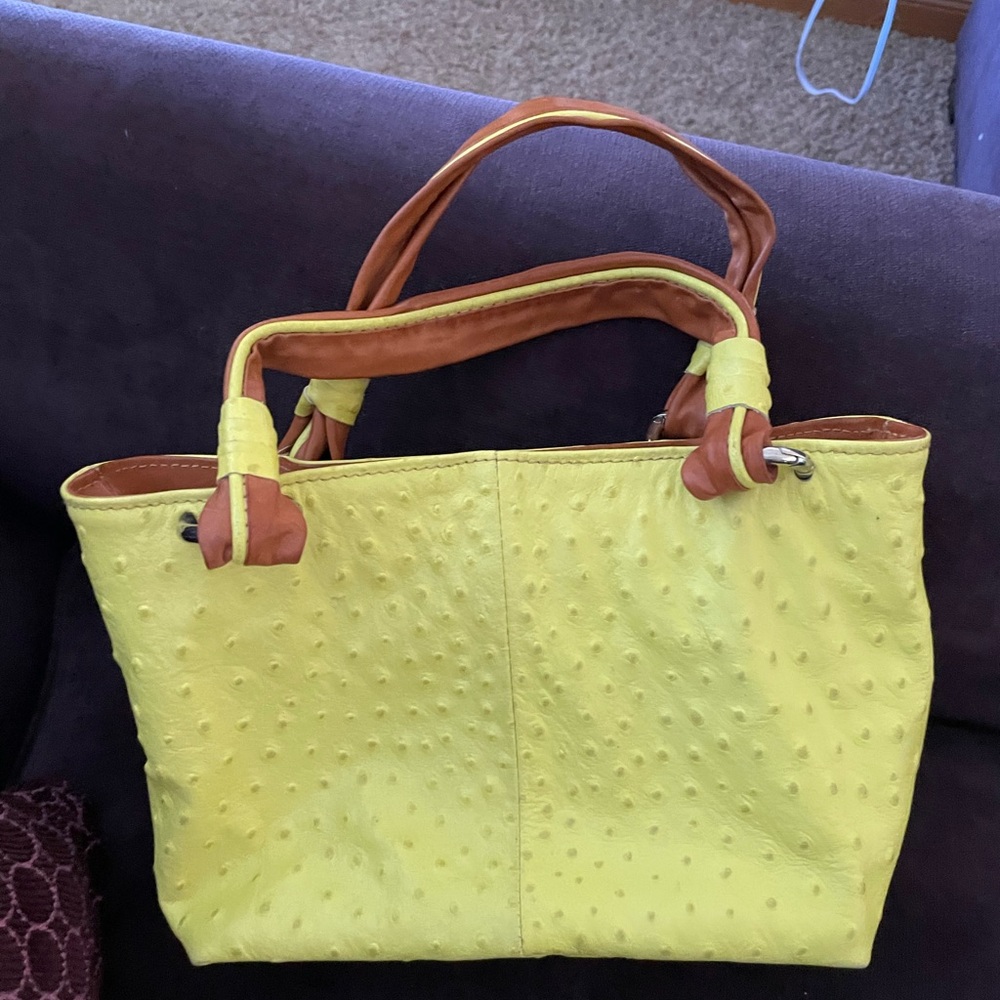 Ceoni Piero Italy leather embossed ostrich small satchel handbag, citrus yellow